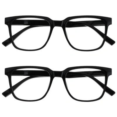 Image of OPULIZE LEO Reading Glasses 2 Pack Large Rectangular Frame Black Mens Womens Spring Hinges RR55 1 +1.00