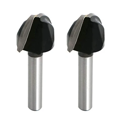 Image of Aopin Core Box Router Bit 5/8&quot; Cutting Dia 1/4&quot; Shank Double Flute Round Nose Tipped Groove Bit, Carbide, Black, Silver, 2Pcs