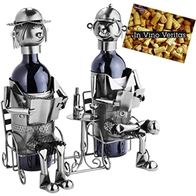 Image of BRUBAKER Metal Sculpture Couple Bottle Holder Gift with Card