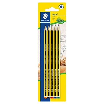 Image of STAEDTLER 121 S BK5D Noris School Graphite Pencils Assorted Degrees, 2B, B, HB, H, 2H (Pack of 5), Black
