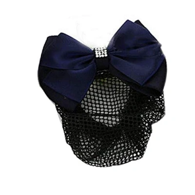 Image of Satin Lady Bow Hair Bun Net Snood Crochet Cover Women Accessories Barrette Clip(Blue)