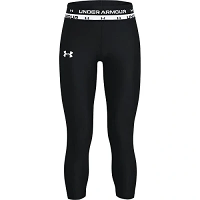 Image of Under Armour Girls HG Crop, compression fit cropped leggings, breathable and lightweight workout leggings for women