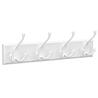 Image of SONGMICS Coat Rack, Wall Mounted Hook with 4 Tri Hooks, Rack for Bags, Coats, Hallway, Living Room, Bedroom, White LHR30WT