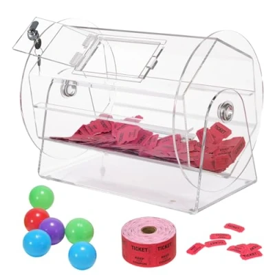 Image of VEVOR Acrylic Raffle Drum, Holds 5000 Tickets or 200 Balls, Professional Ticket Spinning Cage with 2 Keys, Transparent Lottery Drawing, Box for Games Bingo