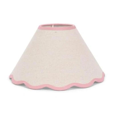 Image of Small Natural Linen Tapered Light Shade with Pink Scallop Trim for Table Lamp