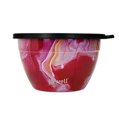 Image of S&#039;well Salad Bowl Kit, Rose Agate, 1.9L Lunch Box with Condiment Container and Removable Tray Leak Proof Dishwasher Safe