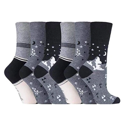 Image of Gentle Grip Womens 6 Pairs Ladies Non Elastic Socks GG203 Grey Cotton Size UK 4 8