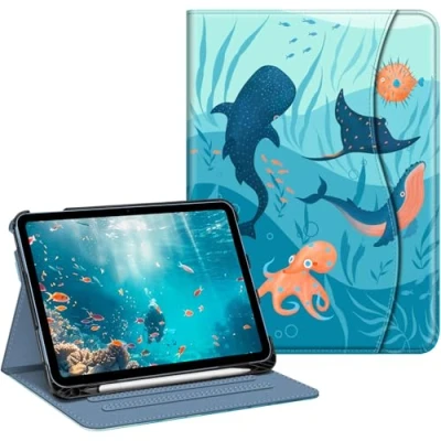 Image of FINTIE Case for iPad 10th Generation (2022) 10.9 Inch [NOT 9], Multi Angle Viewing Protective Stand Cover with Pencil Holder &amp; Pocket, Auto Sleep/Wake, Blue Ocean