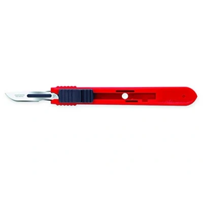 Image of Swann Morton Disposable Scalpels, Sterile, with Retractable Stainless Steel Blade, size no. 10/Black, Individually enveloped in box of 25 units.