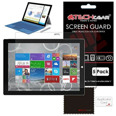 Image of TECHGEAR [5 Pack] Screen Protectors for Microsoft Surface Pro 3 (12.0 Inch Windows 8.1 Tablet) Ultra Clear Protector Guard Covers With Cleaning Cloth &amp; Application Card