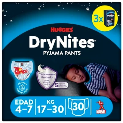 Image of Huggies 4 7 Years DryNites Pyjama Pants Spiderman 30 per Pack, White