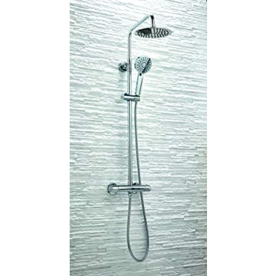 Image of Serena Round Thermostatic Shower System Slide Rail Kit with Rainshower Head