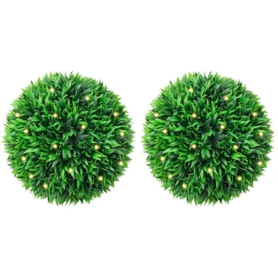 Image of vidaXL Artificial Boxwood Balls with LED Lights 2 pcs Green 38 cm