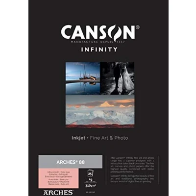 Image of Canson Infinity Arches 88 Ultra Smooth Pure White Matt Inkjet Photo Paper, 310gsm, 29.7 x 42 cm, 25 Sheets, Acid Free, Ideal for Professional Photographers