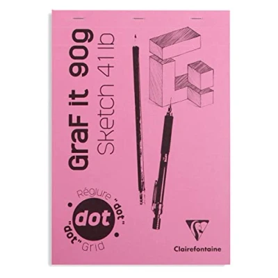 Image of Clairefontaine 96692C Graf&#039;It Stapled Pad 80 Sheets Drawing Sketch Paper DOT Dotted Ruler Detachable A4 21x29.7 cm 90g Pink Cover Pack of 5 Pads