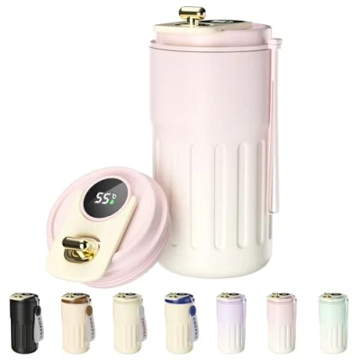 Image of Homealexa Coffee Cup Travel Mugs, Vacuum Insulating 304 Stainless Steel, LED Touch Screen Temperature Gauge, Smart Mug Sealing Bottle 410ml (Gradient Pink)
