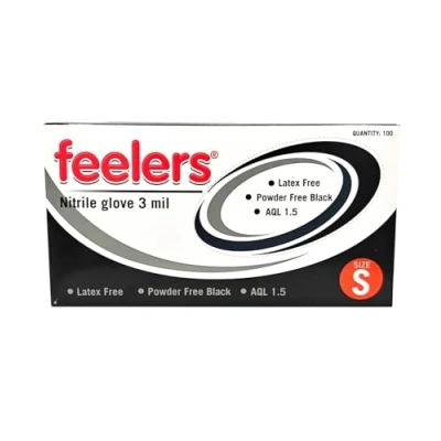 Image of Feelers Black Nitrile Examination Gloves 100 Box Small Latex Free, Powder Medical Grade, Food Safe Disposable &amp; Industrial Use