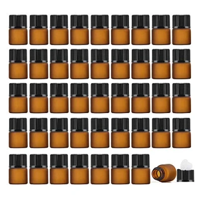Image of Enslz 2ml (5/8 dram) 50Pcs Mini Amber Glass Essential Oils Sample Bottles Empty Refillable Brown Perfume (Brown, 2ml)
