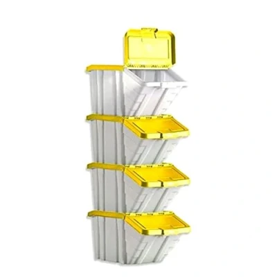 Image of Barton Storage Container Bin 50L 30kg Load W390xD630xH340mm White and Yellow Lid Ref 052106/4 [Pack of 4]