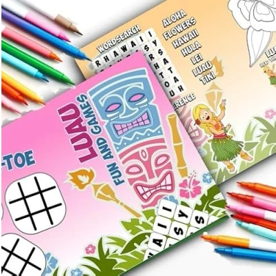 Image of MunchieMoosKids Pack of 18 Hawaii Luau Fun and Games Activity Sheets Party Bag Fillers