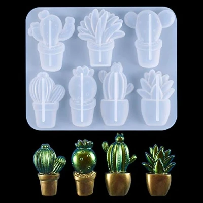 Image of Rolin Roly Resin Moulds Cactus Silicone Casting Mold Plant Crystal Epoxy Molds Transparent 3D Mould for Jewelry Crafts Making DIY Pendant Decoration