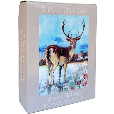 Image of Box of 24 Festive Winter Wildlife Assorted Christmas Cards Xmas Card Boxes