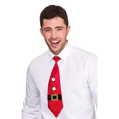 Image of Wicked Costumes Adult Glitter Red Santa Christmas Tie Fancy Dress Accessory One Size