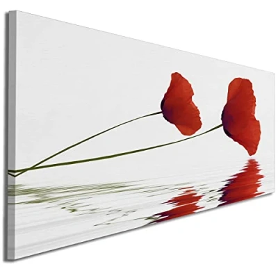 Image of Wallfillers Red Canvas Pictures of Poppy Flowers Floral Wall Art 1029 120x50cm