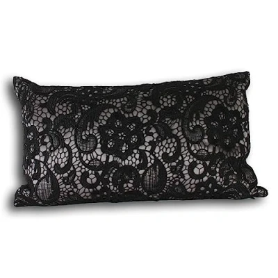 Image of Riva Home Macrame Embroidered Lace Rectangular Feather Filled Cushion Silver One Size