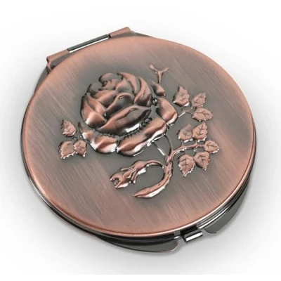 Image of ANZHUO Portable metal folding mirror, MINI makeup compact 1X/2X magnifying glass. (Ancient red copper)