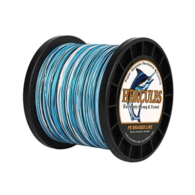Image of Hercules Braided Fishing Line 1500m 1640yds 6lbs 100lbs Pe Superline 4 Strands (Blue Camo 100lb/45.4kg 0.55mm)