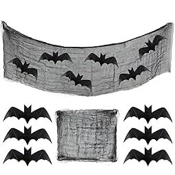 Image of LAPIN Halloween Hanging Bats Decorations Spooky Black Gauze Bat Paper Scary For Party Outdoor Indoor DIY Home Banners Windows Supplies 260cm X 35cm