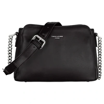 Image of David Jones Women&#039;s Small Crossbody Bag Ladies Chain Shoulder PU Leather 3 Pockets Multi Compartments Phone Purse Wallet Handbag City Travel Shopping Fashion Black