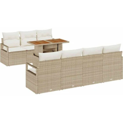 Image of vidaXL 8 Piece Garden Sofa Set with Cushions Beige Poly Rattan