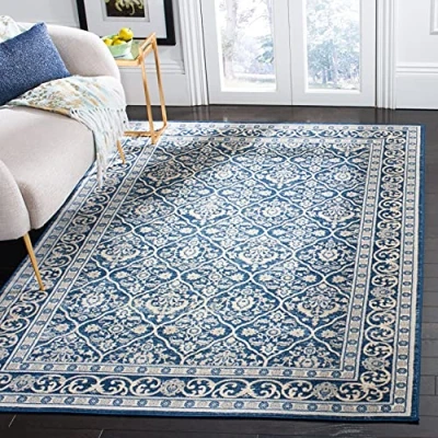 Image of SAFAVIEH Traditional Rug for Living Room, Dining Bedroom Brentwood Collection, Short Pile, in Navy and Light Grey, 122 X 183 cm
