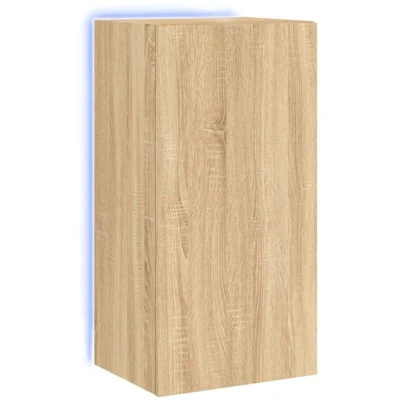 Image of vidaXL TV Wall Cabinet with LED Lights Sonoma Oak 40.5x35x80 cm