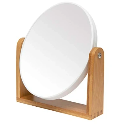 Image of YEAKE Vanity Makeup Mirror with Natural Bamboo Stand,8 Inch 1X/3X Magnification Double Sided 360 Degree Swivel Magnifying Mirror,Portable Table Desk Countertop Bathroom Shaving Make Up