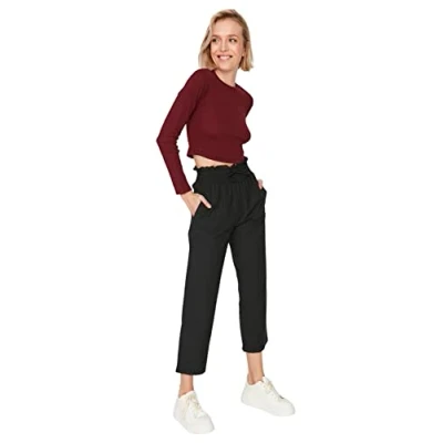 Image of Trendyol Women High Waist Straight Leg Trousers Black