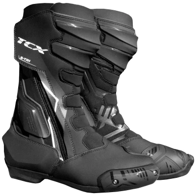 Image of TCX S TR1, Women&#039;s Motorcycle Boot, Sport Boots, Microfibre Upper, Side Elastic Zip and Velcro Closure, Black/White Pearl