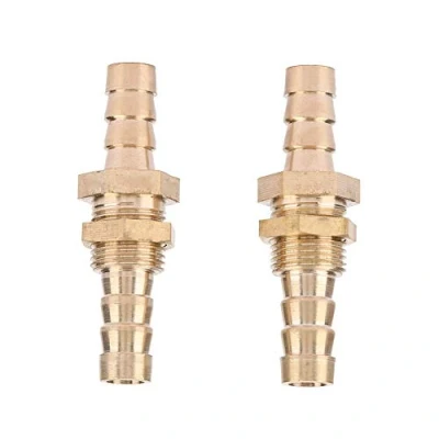 Image of Brass Bulkhead Pipe Fitting, Akozon Barbed Fitting 2 Pcs Hose Barb Coupler Connector Adapter(6mm)