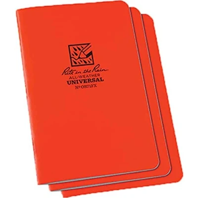 Image of Rite in the Rain Weatherproof Stapled Notebook, 4.625&quot; x 7&quot;, Orange Cover, Universal Pattern, 3 Pack (No. OR71FX)