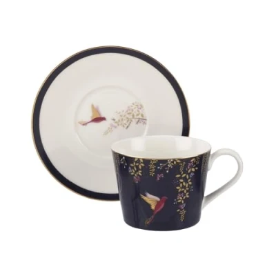 Image of Sara Miller Chelsea Collection Navy Tea Cup &amp; Saucer