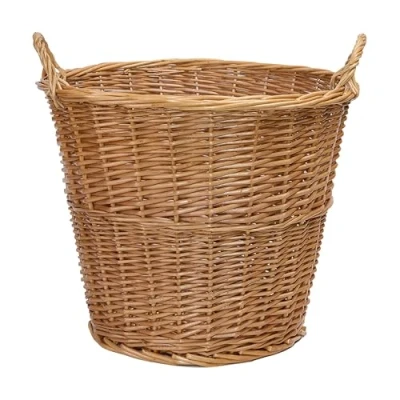 Image of Wickerfield Round Wicker Storage Basket with Handle, Fireplace Accessories, Large Log Baskets for Wood Burner and Indoor Store