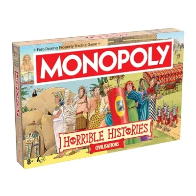 Image of Winning Moves Horrible Histories Ancient Civilisations Monopoly classic board game is perfect for 26 players and makes a great gift fans aged 8 up