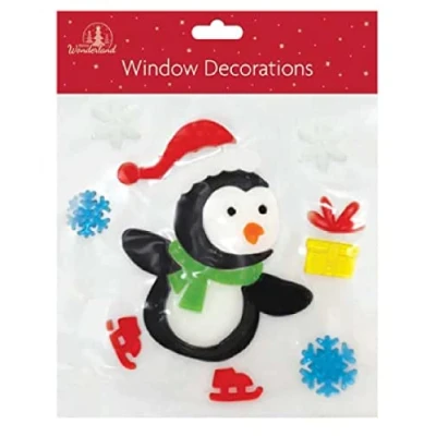 Image of SKYTE® Christmas Xmas Window Stickers Gel Jelly Decals Decorations Multicoloured Clings Glass with Santa Reindeer Snowman Penguin Snowflakes (Single Penguin)