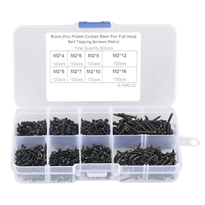 Image of 800pcs/set M2 Carbon Steel Screws Countersunk e Flat Head Self Tapping Kit Woodworking Fastener with Box