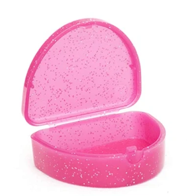Image of Slim Orthodontic Dental Case Colour &amp; Glitter Choices for Retainers, Bleaching Trays, Dentures More (Glitter Pink)