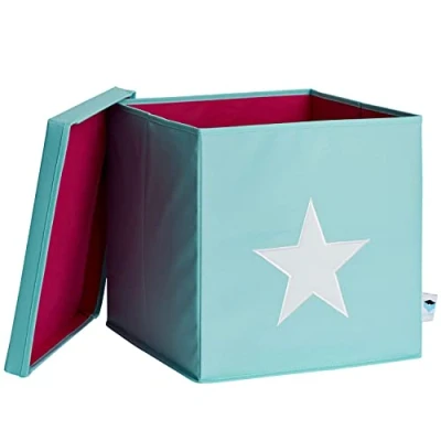 Image of STORE.IT storage box with lid, mint green white star, medium density fibreboard reinforced, polyester/MDF, 33 x cm (672265)