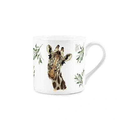 Image of Giraffe Faces &amp; Eucalyptus Leaves Mug Fine Bone China White Coffee/Tea Present Gift for Animal Lovers