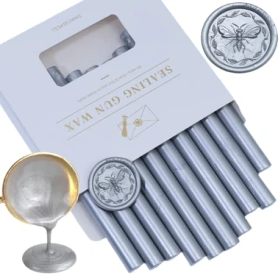 Image of 10 Pieces Silver Sealing Wax Sticks for Seal Stamp, Atopbb Glue Gun,Great Wedding Invitations, Wine Packages,Cards Envelopes, Gift Wrapping(Silver)